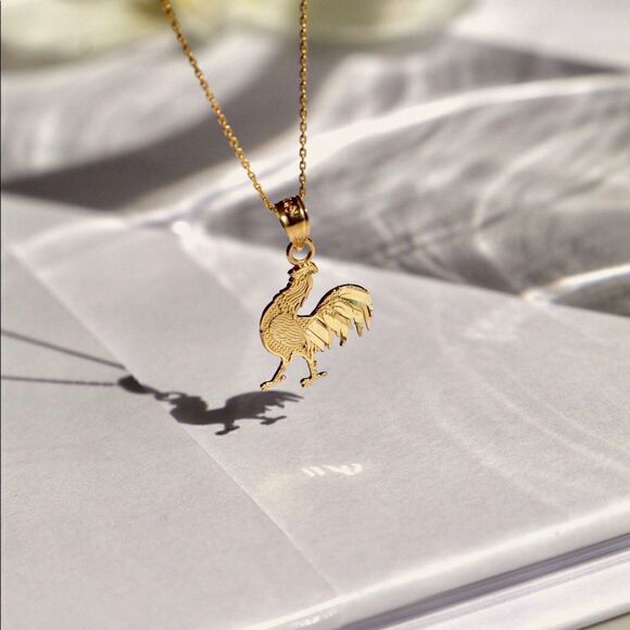 Rooster (coq) 14k Solid Gold Pendant Tehrani perfect gift - Picture 4 of 5